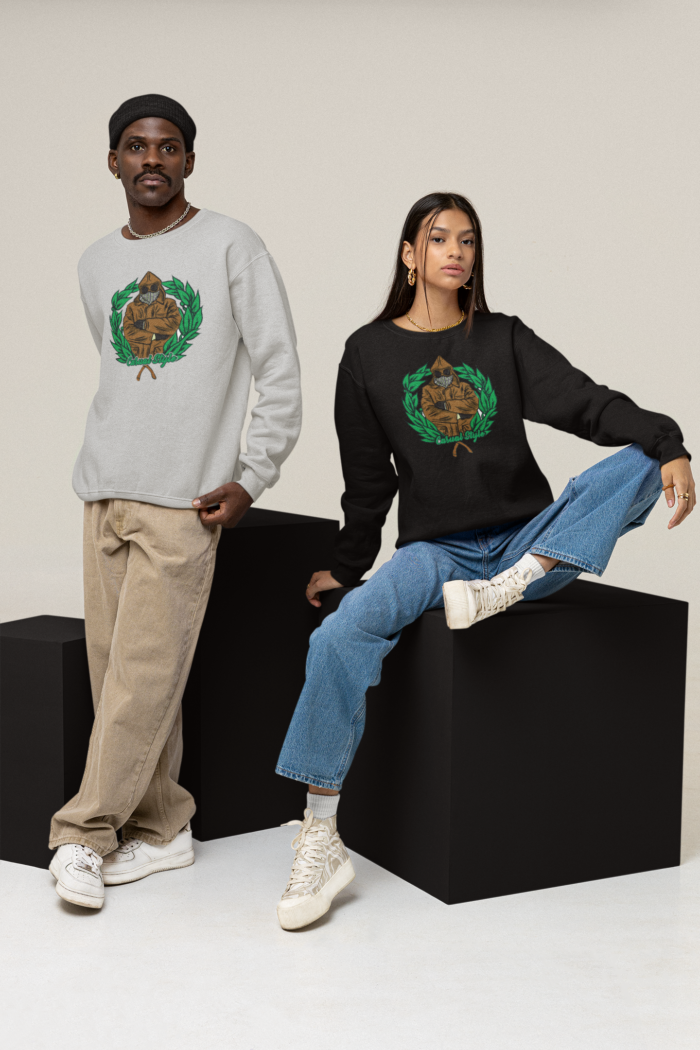 mockup of a man and a woman wearing loose sweatshirts m26181