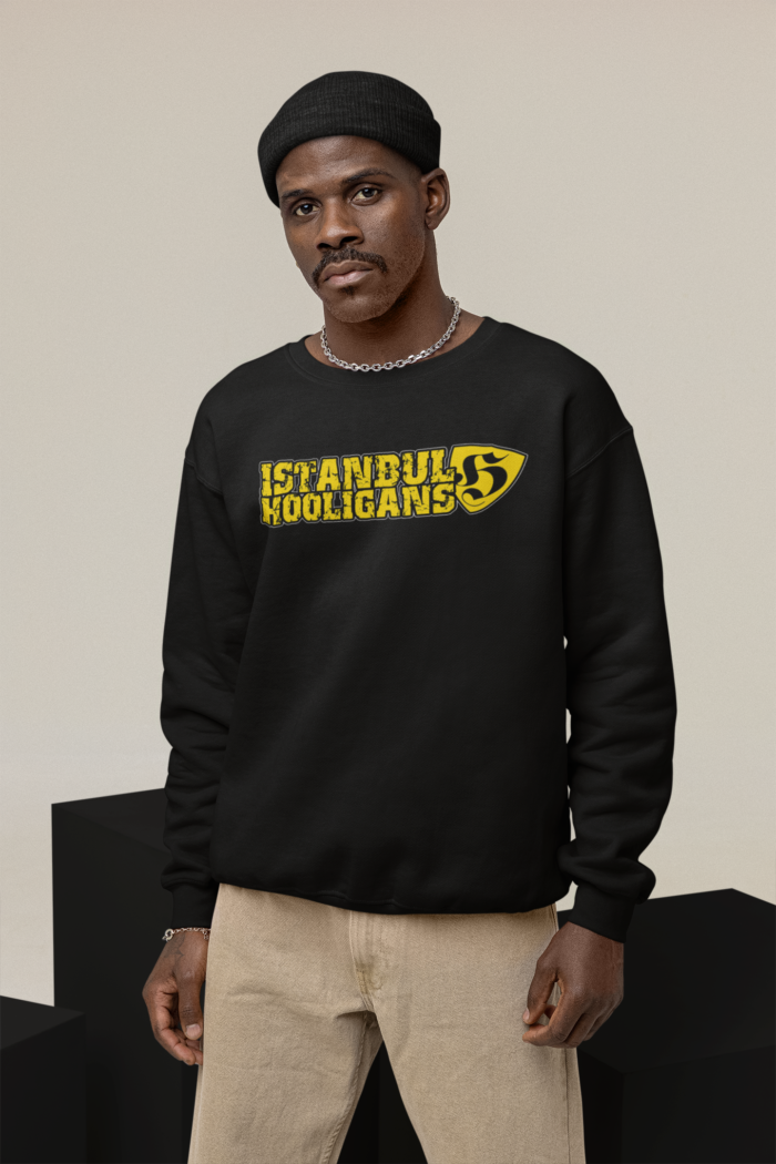 mockup of a man with mustache wearing a sweatshirt with customizable sleeves m26177